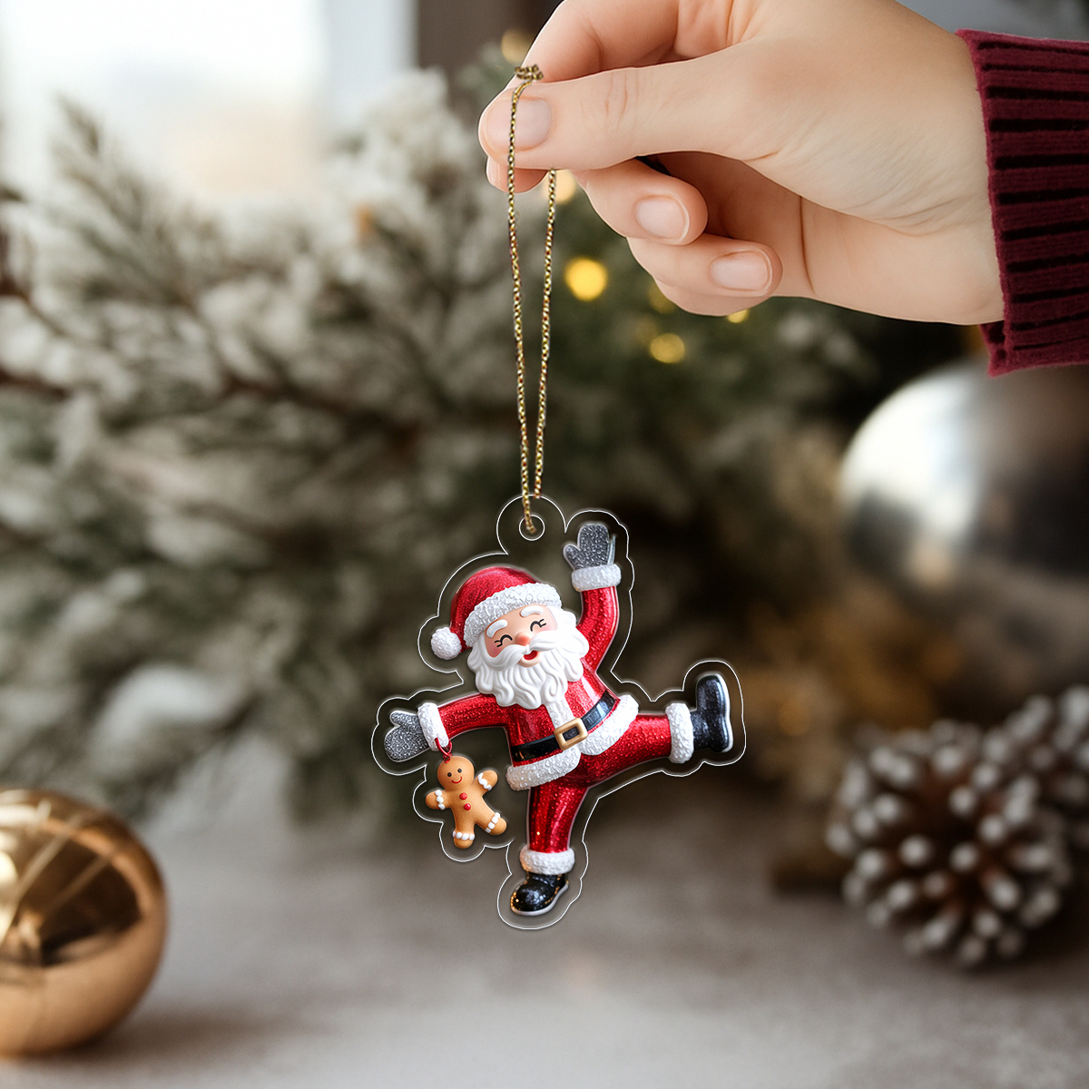 Personalized Santa Claus with Gingerbread Men Acrylic Ornament Christmas Gift