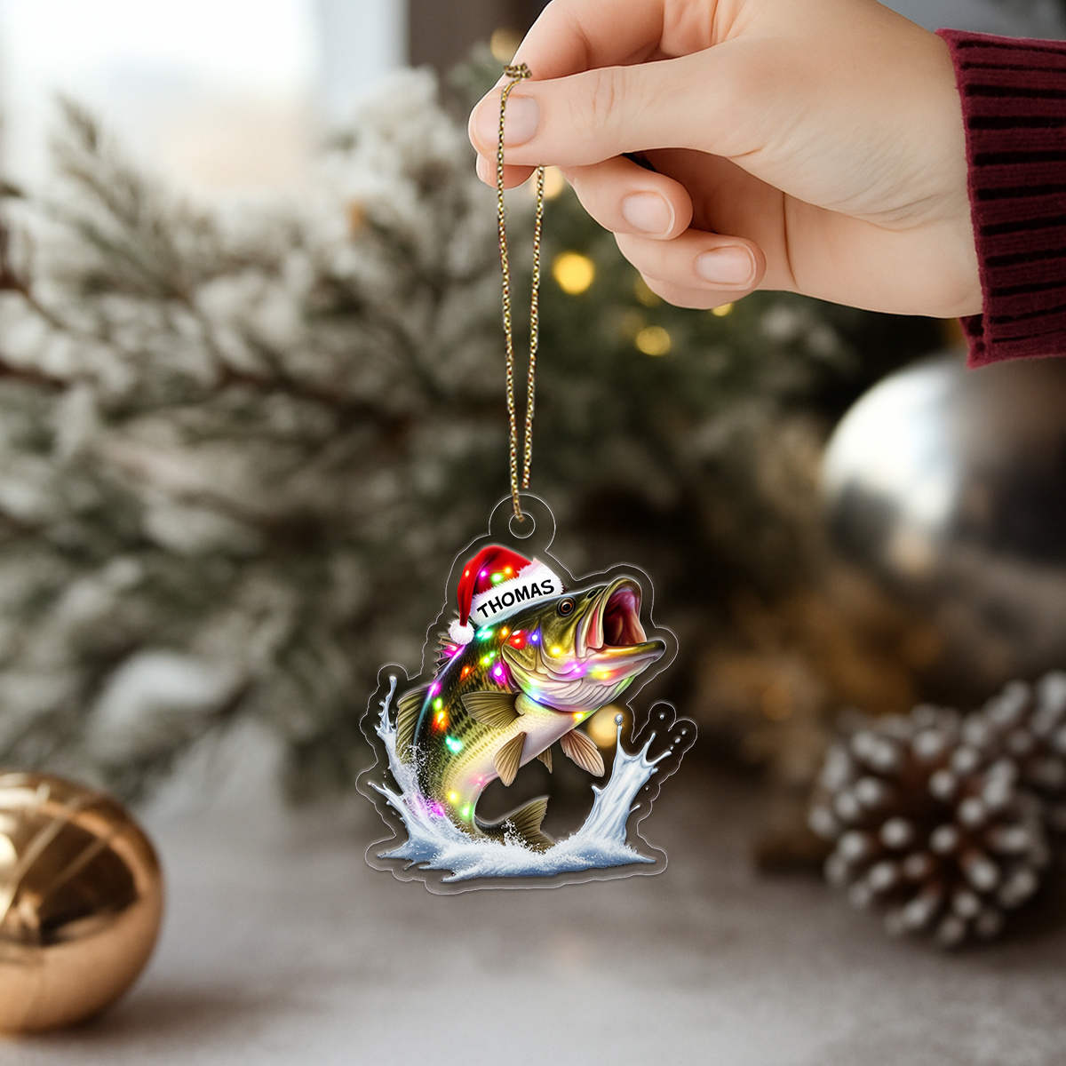Custom Name Bass Fishing Xmas Acrylic Ornament Christmas Gift