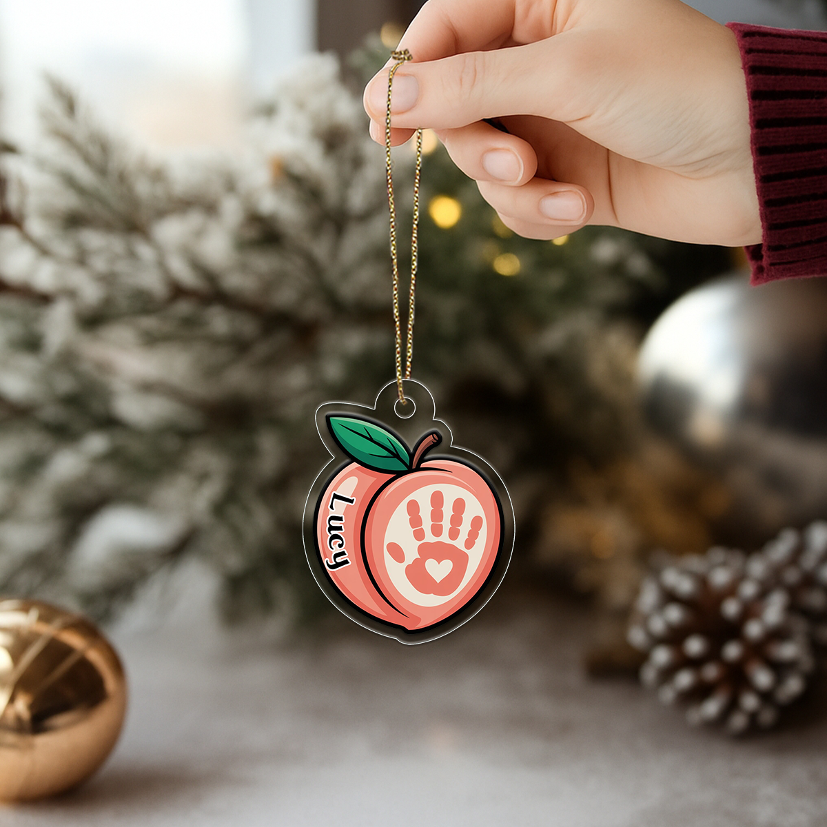 Funny Hand On Peach Ornament, Personalized Christmas Ornament, Naughty Humor Gift, Holiday Keepsake for Adults, Quirky Holiday Decoration