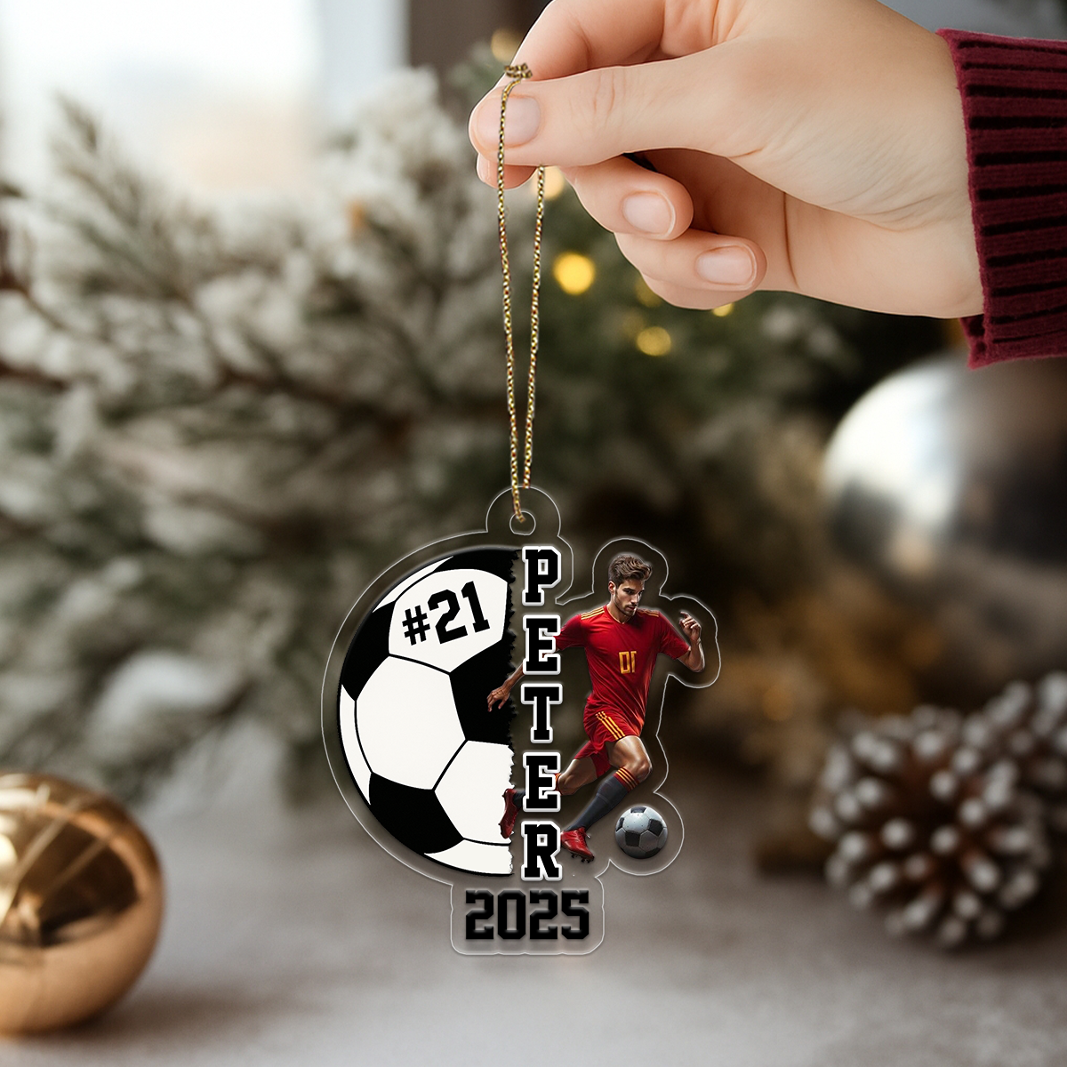 Custom Photo Soccer Player With Name Acrylic Ornament Christmas Gift