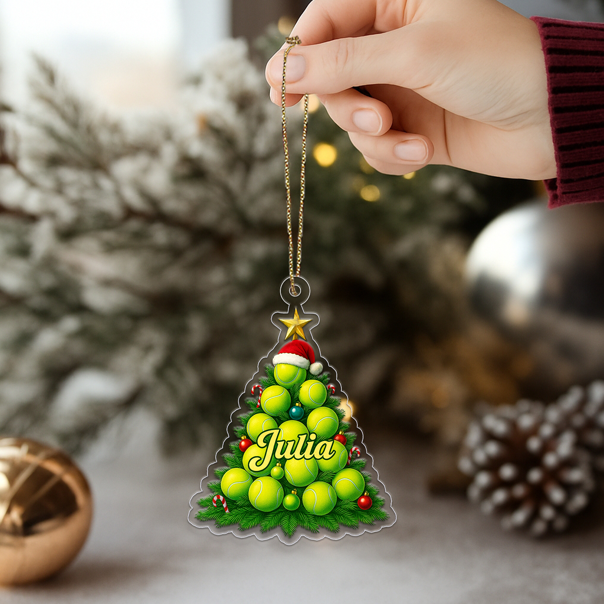 Custom Name Tennis Xmas Tree Acrylic Ornament Christmas Gift