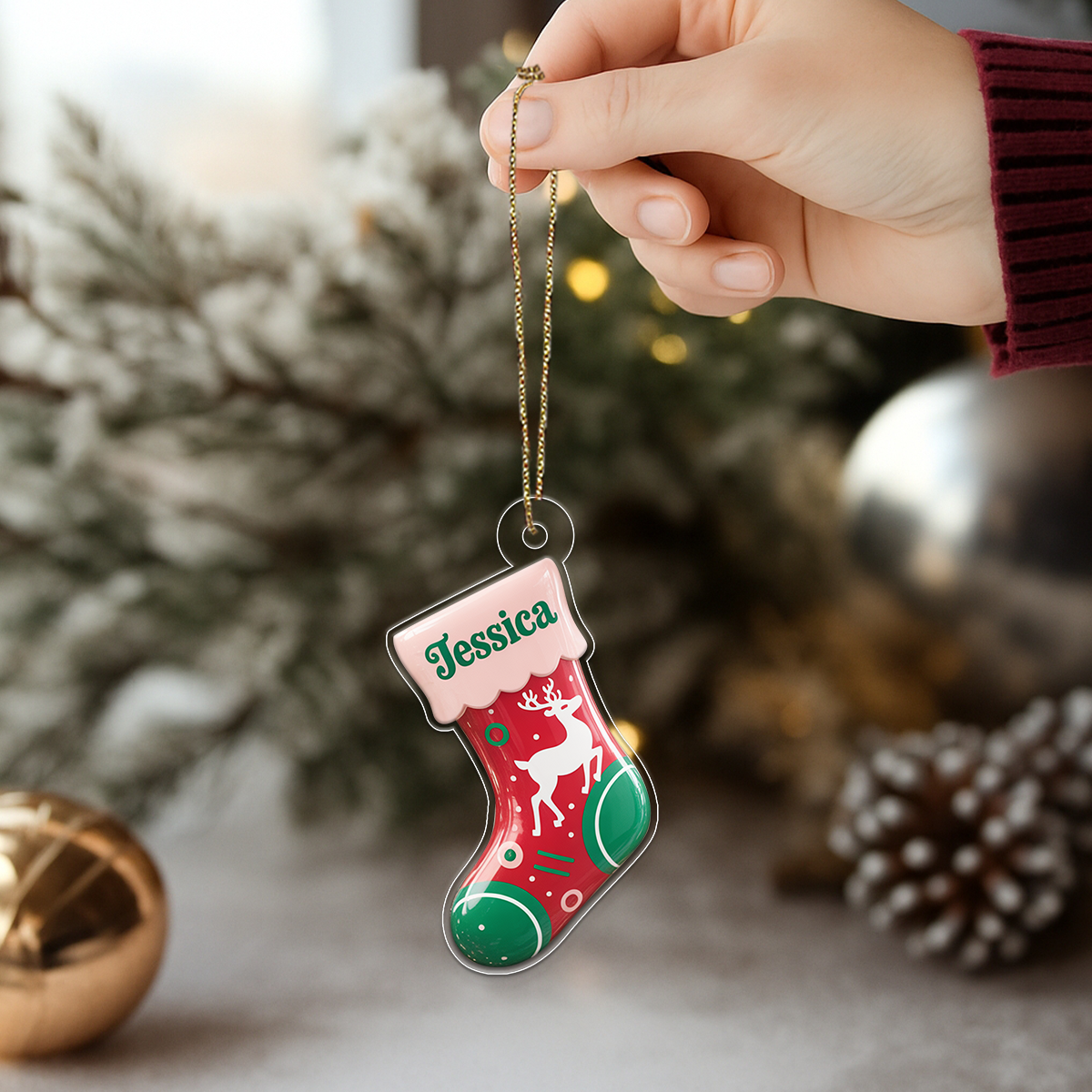 Custom Name Xmas Sock Acrylic Ornament Christmas Gift