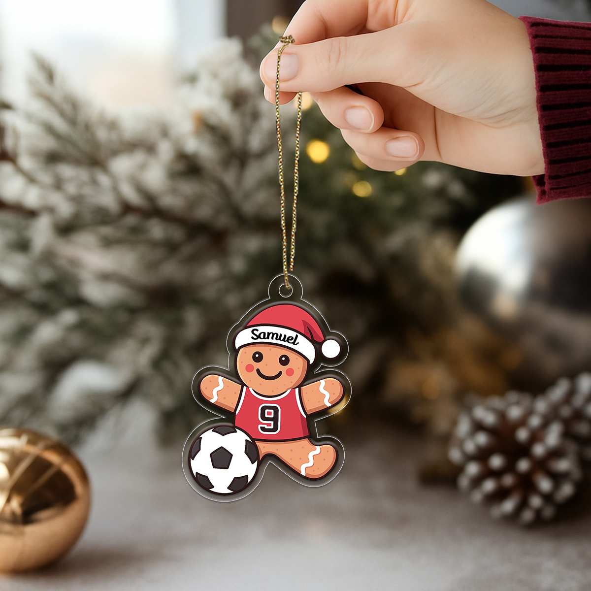 Custom Name Gingerbread Soccer Acrylic Ornament Christmas Gift