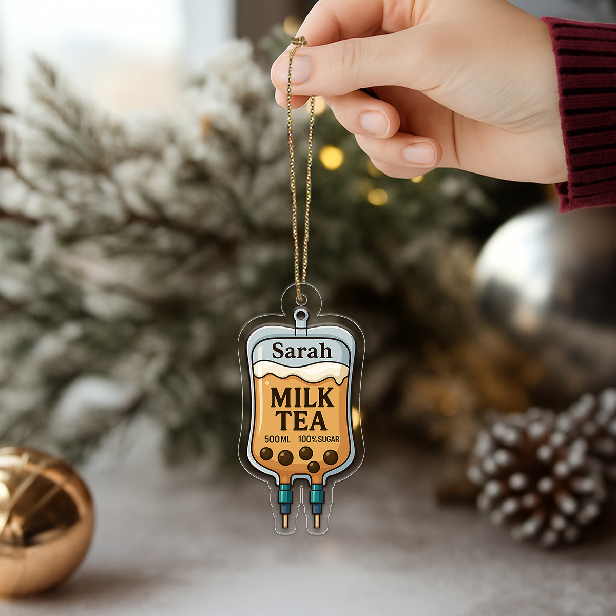 Personalized Milk Tea Bag Ornament, Custom Bubble Tea Christmas Ornament, Milk Tea Lover Gift, Drink Ornament, Holiday Keepsake Decoration