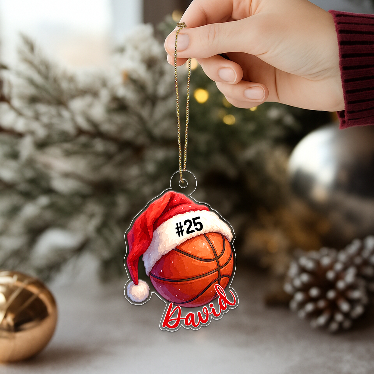 Custom Name Basketball Santa Hat Acrylic Ornament Christmas Gift