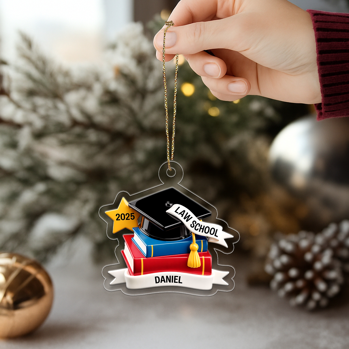 Custom Graduation Cap Ornament with Books, Personalized Graduation Ornament, Graduation Gift, Christmas Keepsake, Holiday Decoration