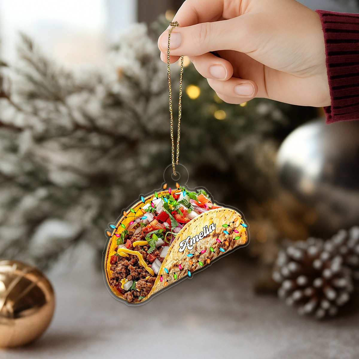 Custom Name Taco Food Lover Acrylic Ornament Christmas Gift