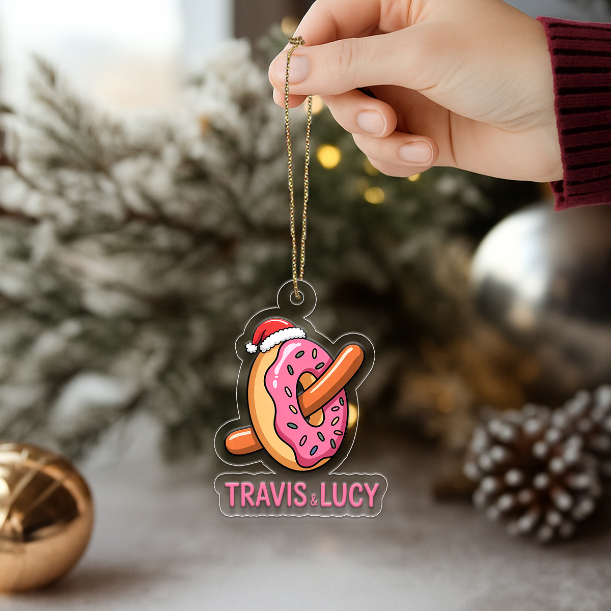 Personalized Funny Food Doughnut and Hotdog Ornament, Custom Gift for Food Lovers, Funny Ornament, Custom Holiday Gift, Funny Food Ornament