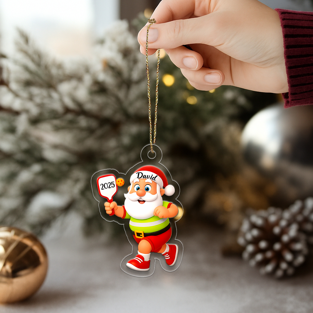 Custom Name Pickleball Santa 2025 Acrylic Ornament Christmas Gift