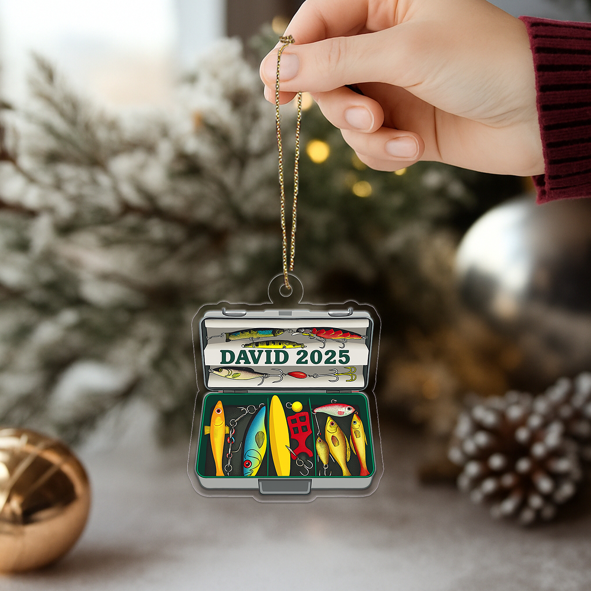 Custom Name Fishing Lover Acrylic Ornament Christmas Gift