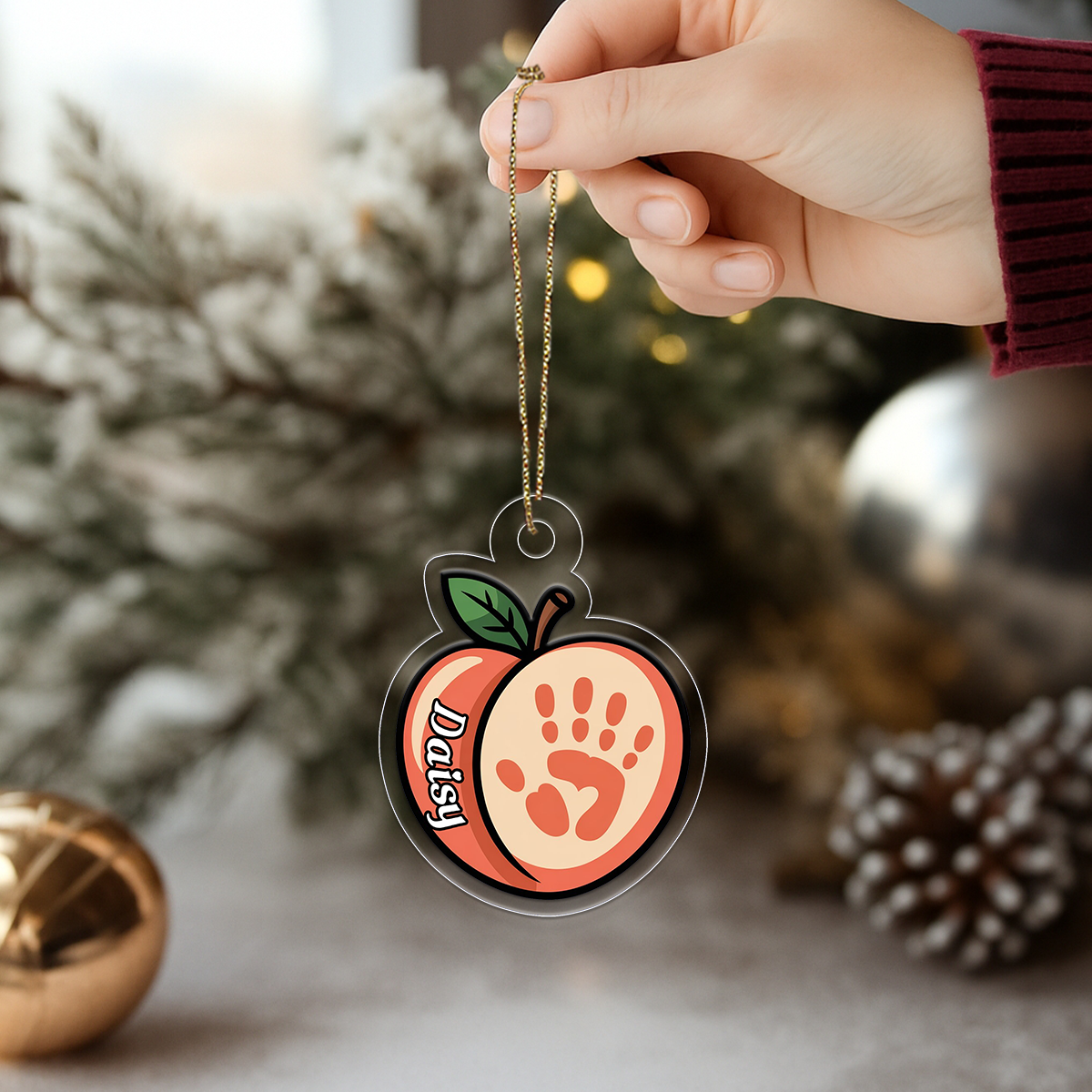 Personalized Hand On Peach Funny Ornament, Custom Gag Gift Christmas Ornament, Naughty Holiday Decoration, Adult Humor Keepsake