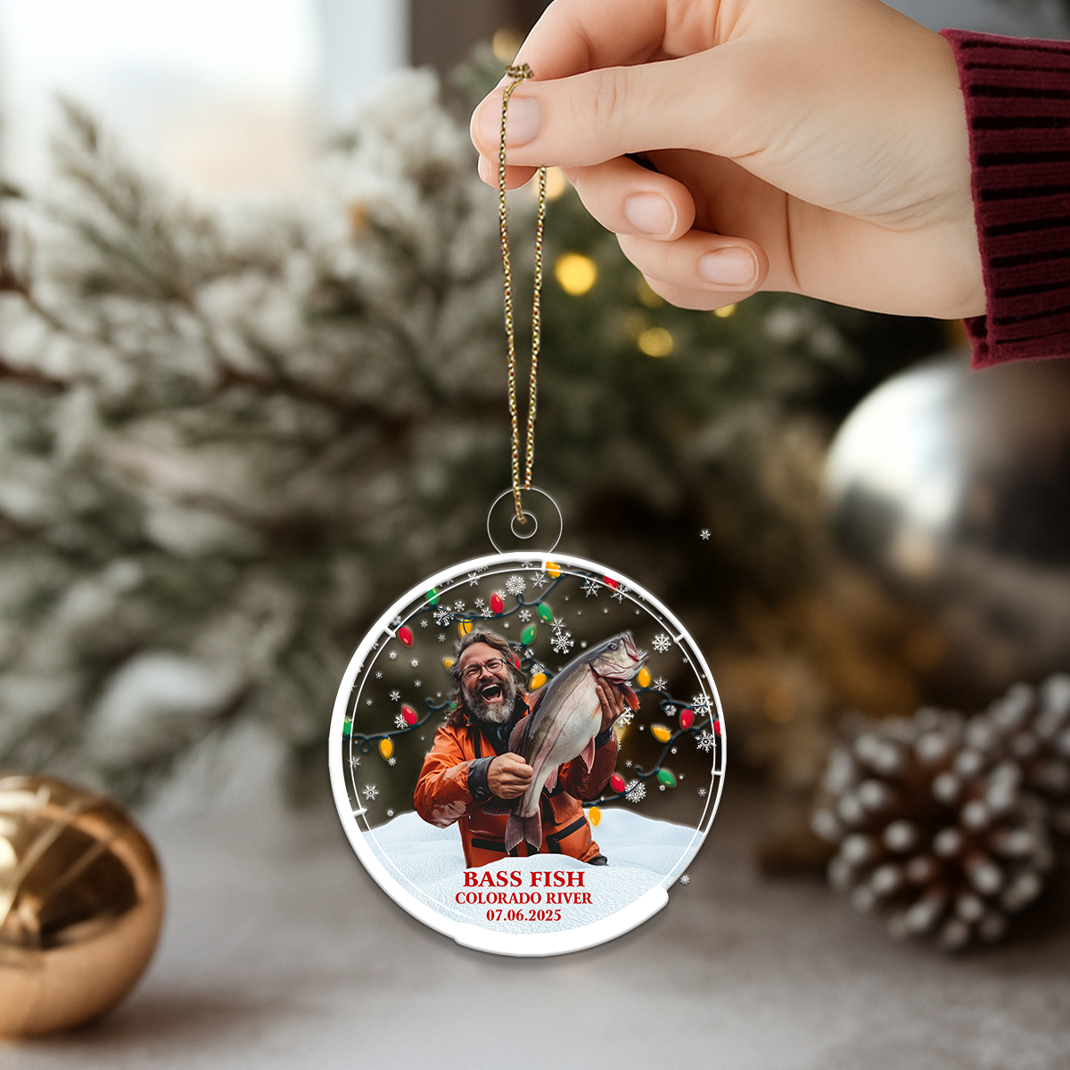 Custom Photo Fishing Christmas Acrylic Ornament Christmas Gift