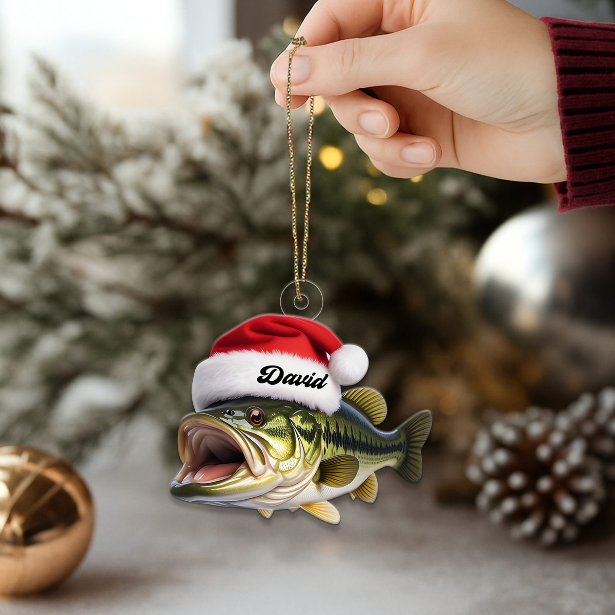 Custom Name Bass Fish Christmas Acrylic Ornament Christmas Gift