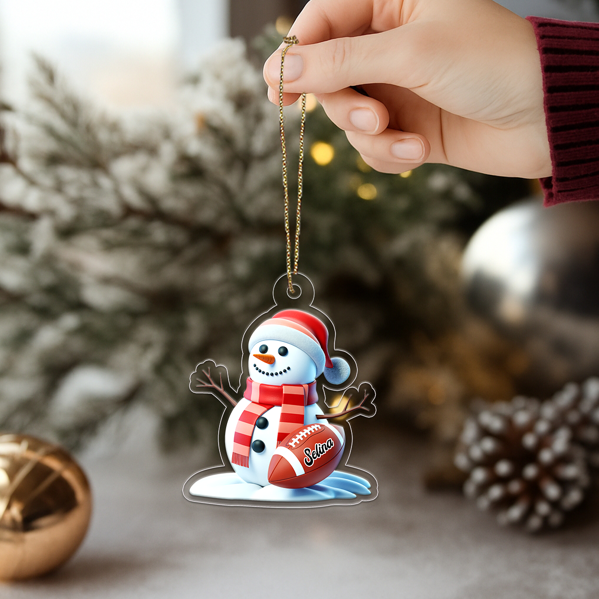 Custom Name Football Snowman Acrylic Ornament Christmas Gift