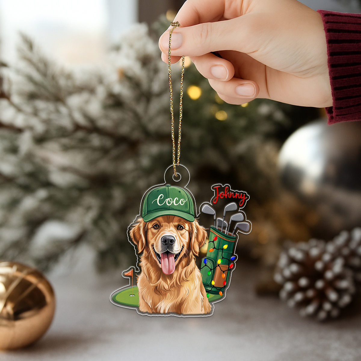 Custom Photo Dog For Golf Lover Acrylic Ornament Christmas Gift