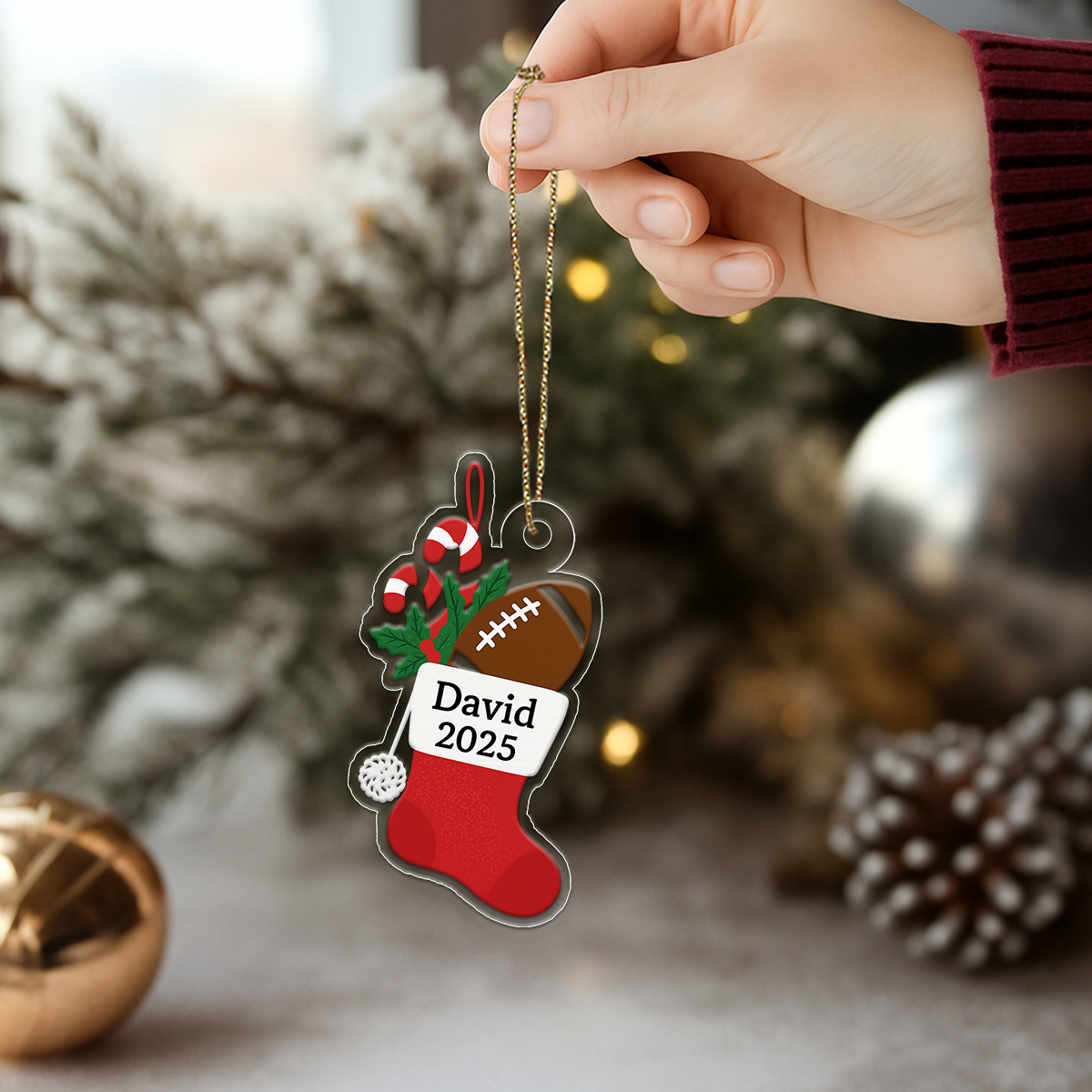 Custom Name Football Sock Xmas Acrylic Ornament Christmas Gift