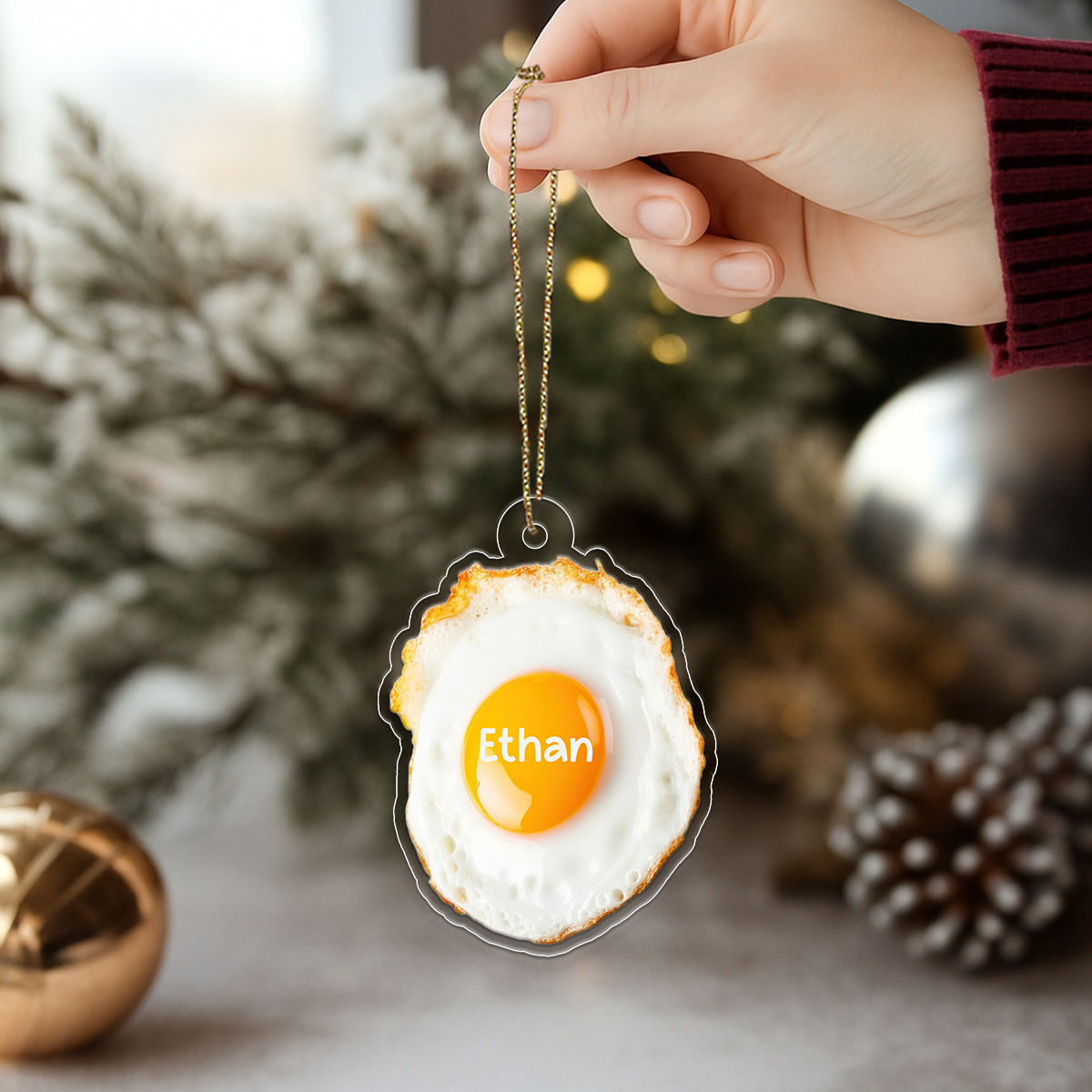 Custom Name Fried Egg Acrylic Ornament Christmas Gift