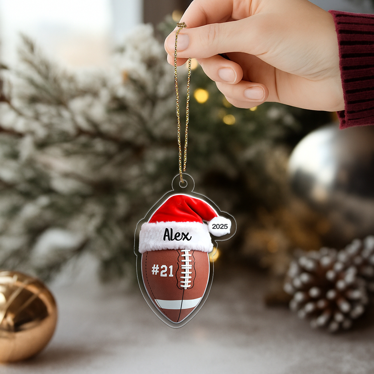 Custom Name Football Merry Christmas Acrylic Ornament Christmas Gift