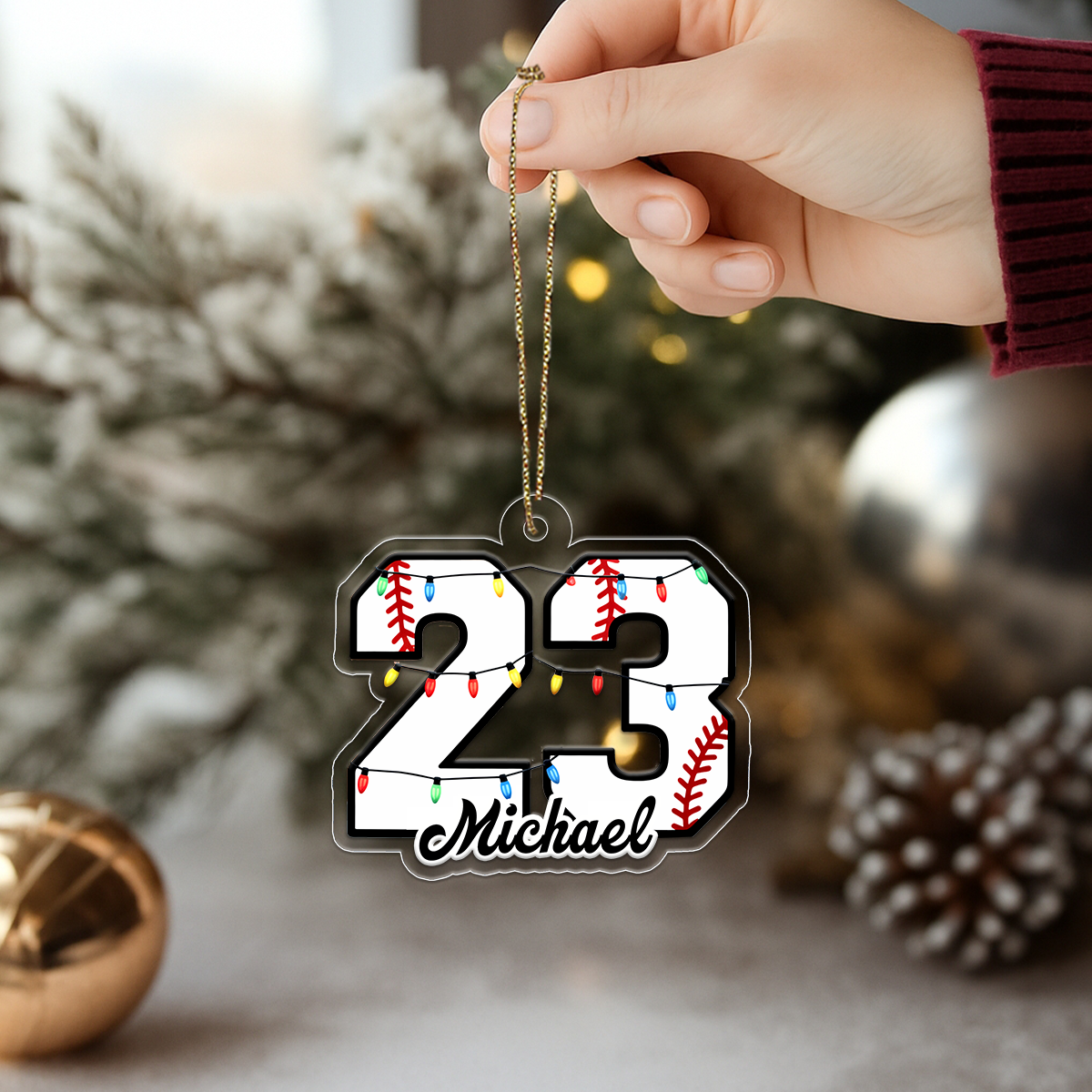 Personalised Christmas Light Baseball Number Acrylic Ornament Christmas Gift
