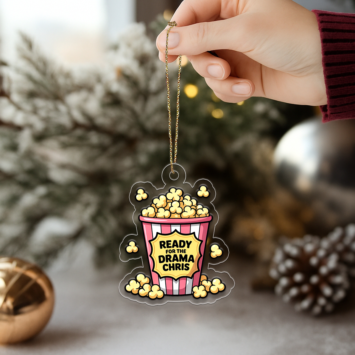 Personalized Popcorn Ready For The Drama Ornament, Funny Gag Gift Christmas Ornament, Sassy Ornament for Drama Lovers
