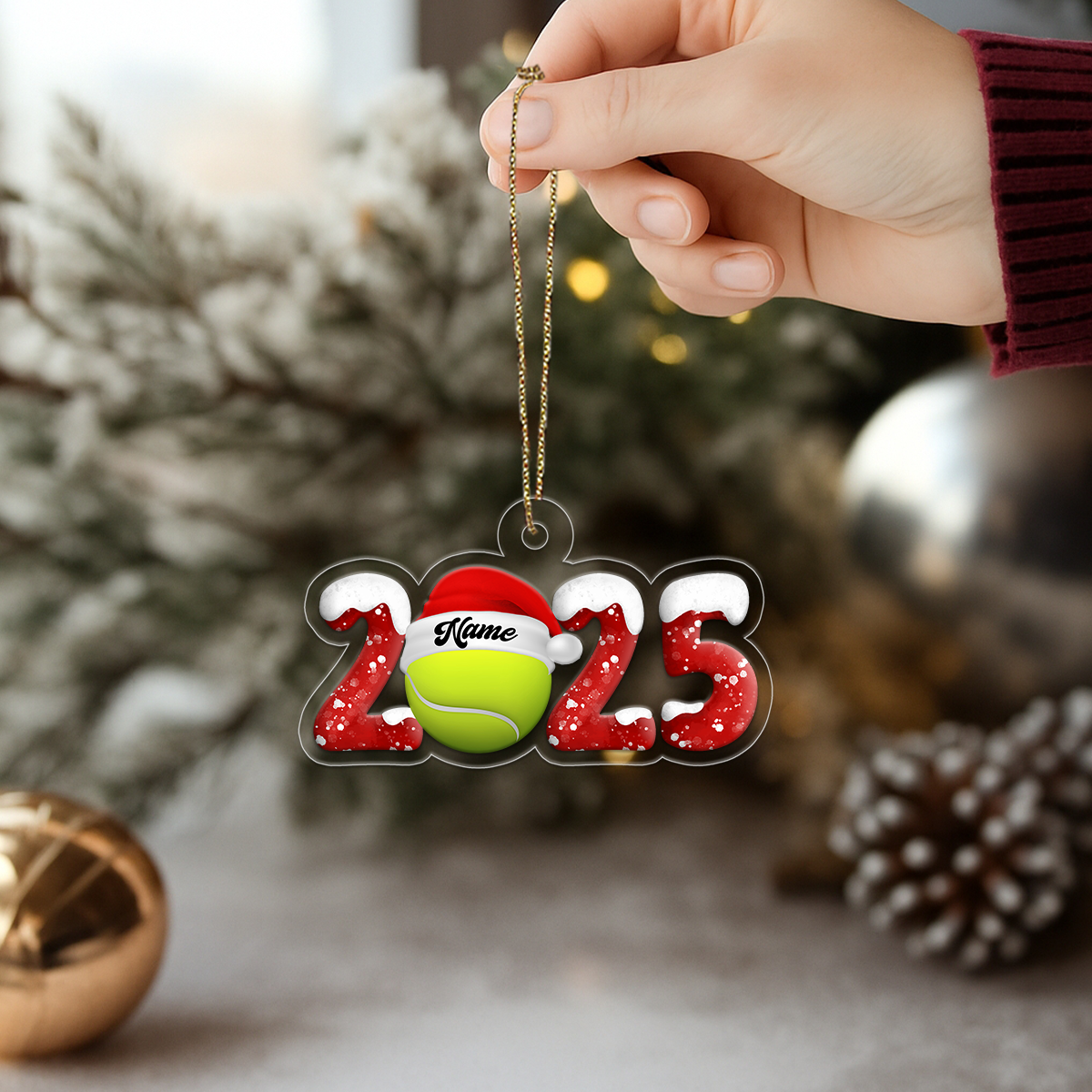 Custom Name Tennis 2025 Lover Acrylic Ornament Christmas Gift