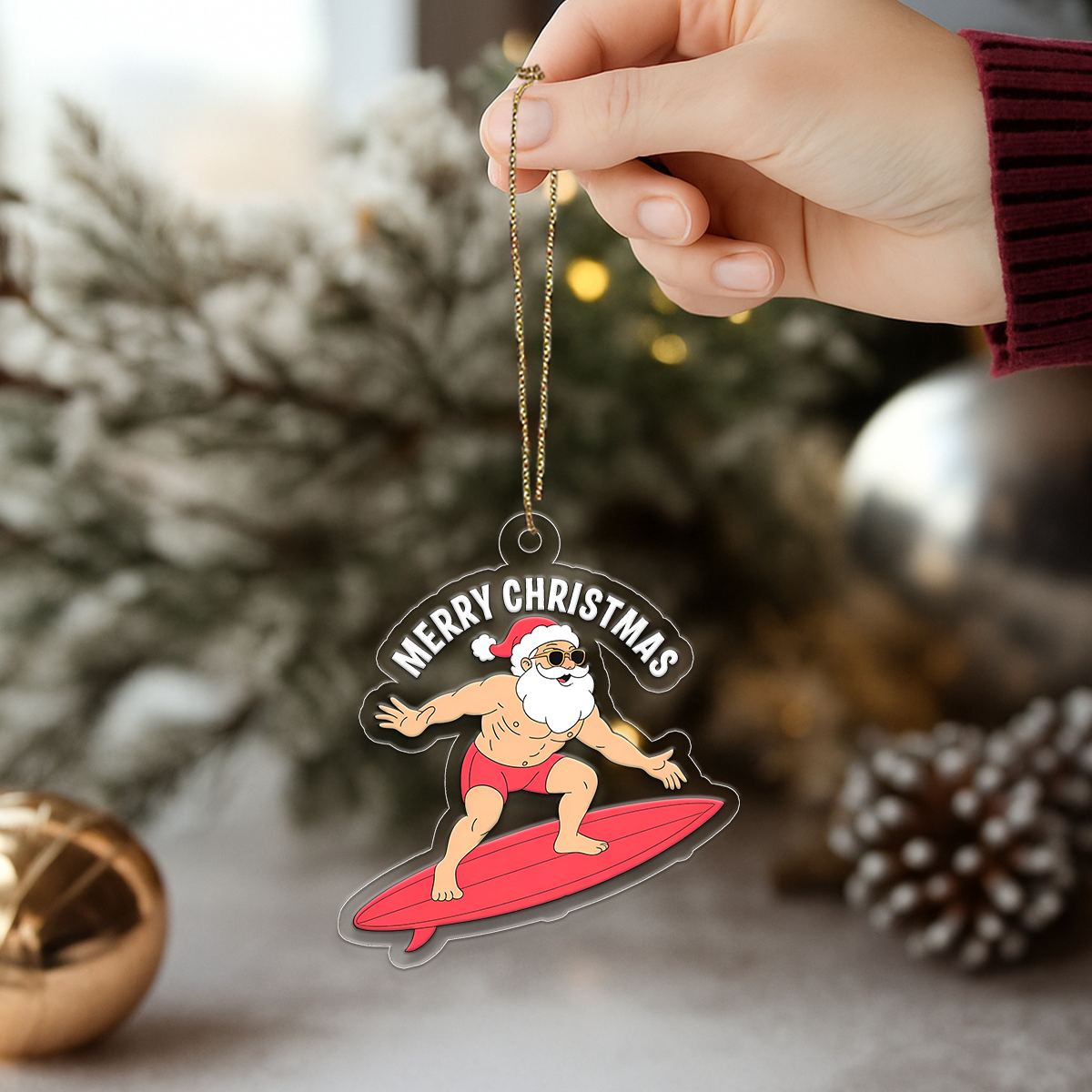 Hawaii Mele Kalikimaka Santa Christmas Acrylic Ornament Christmas Gift