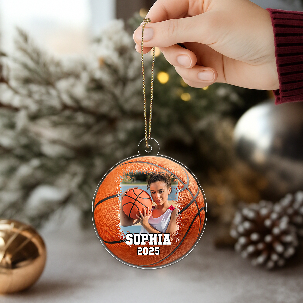 Custom Photo Basketball Player With Name And Number Acrylic Ornament Christmas Gift