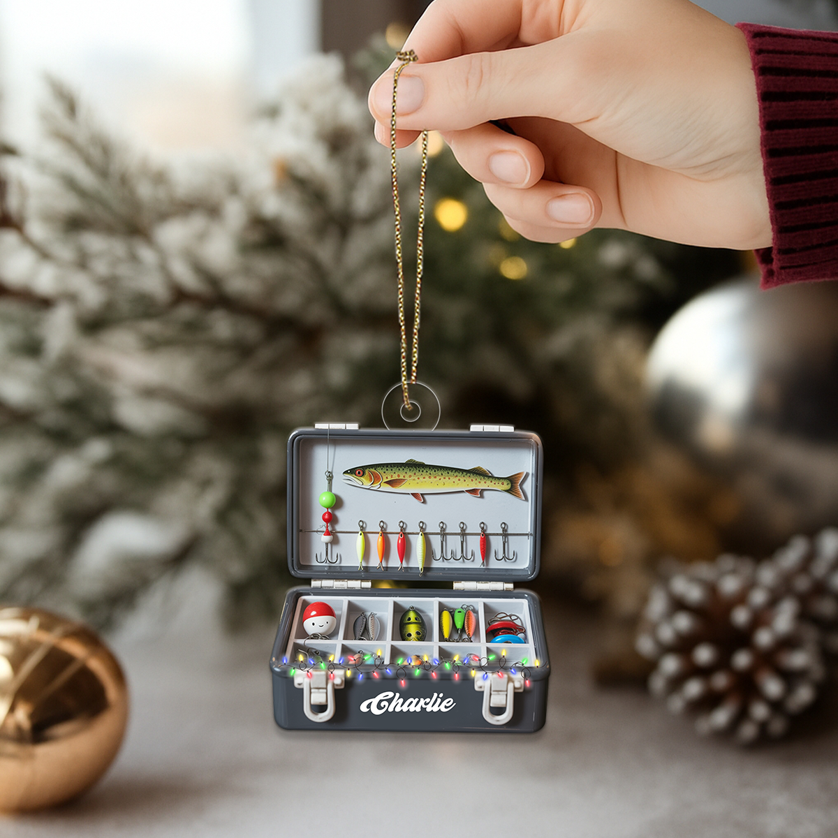 Custom Name Fishing Tackle Box Acrylic Ornament Christmas Gift