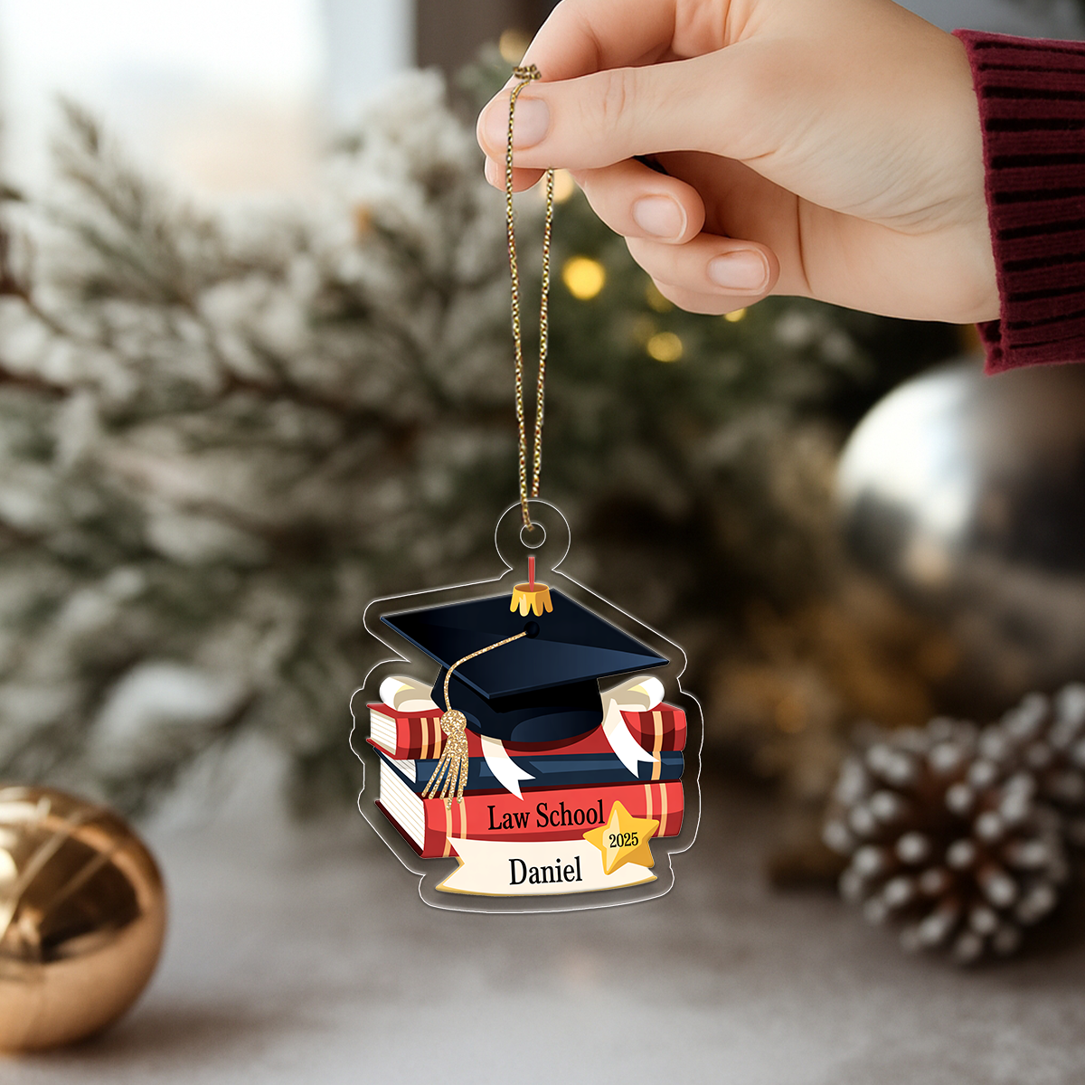 Personalized Graduation Cap Ornament with Books, Custom Graduation Christmas Ornament, Graduation Gift, Academic Achievement Keepsake