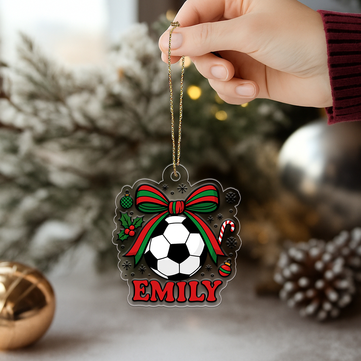 Custom Name Soccer Girl Acrylic Ornament Christmas Gift