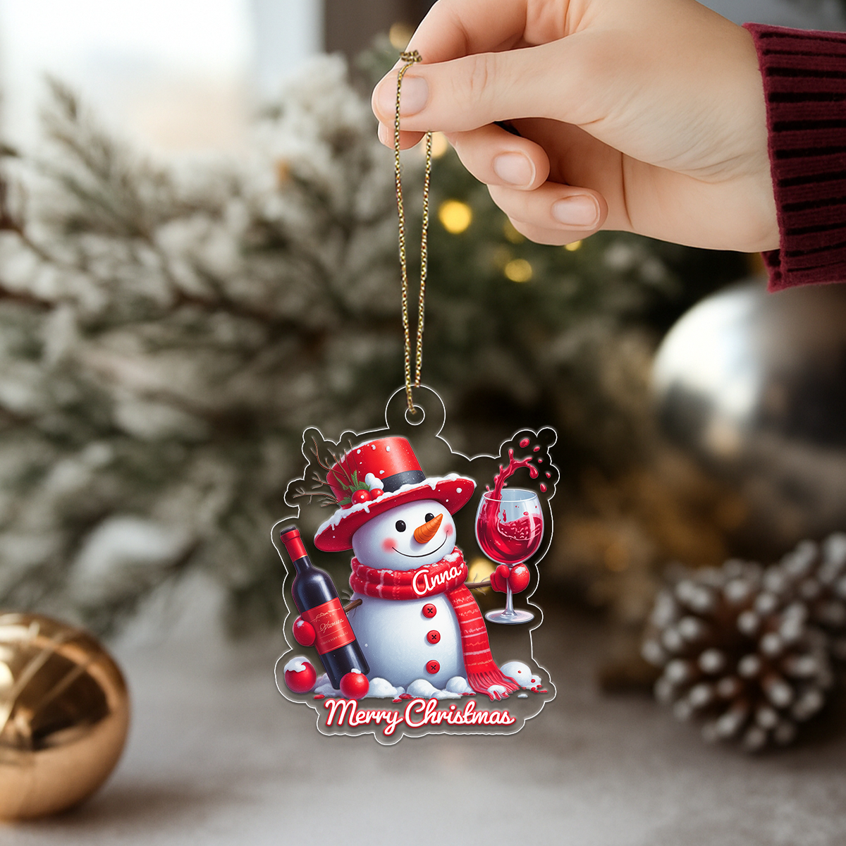 Custom Name Wine Lover Snowman