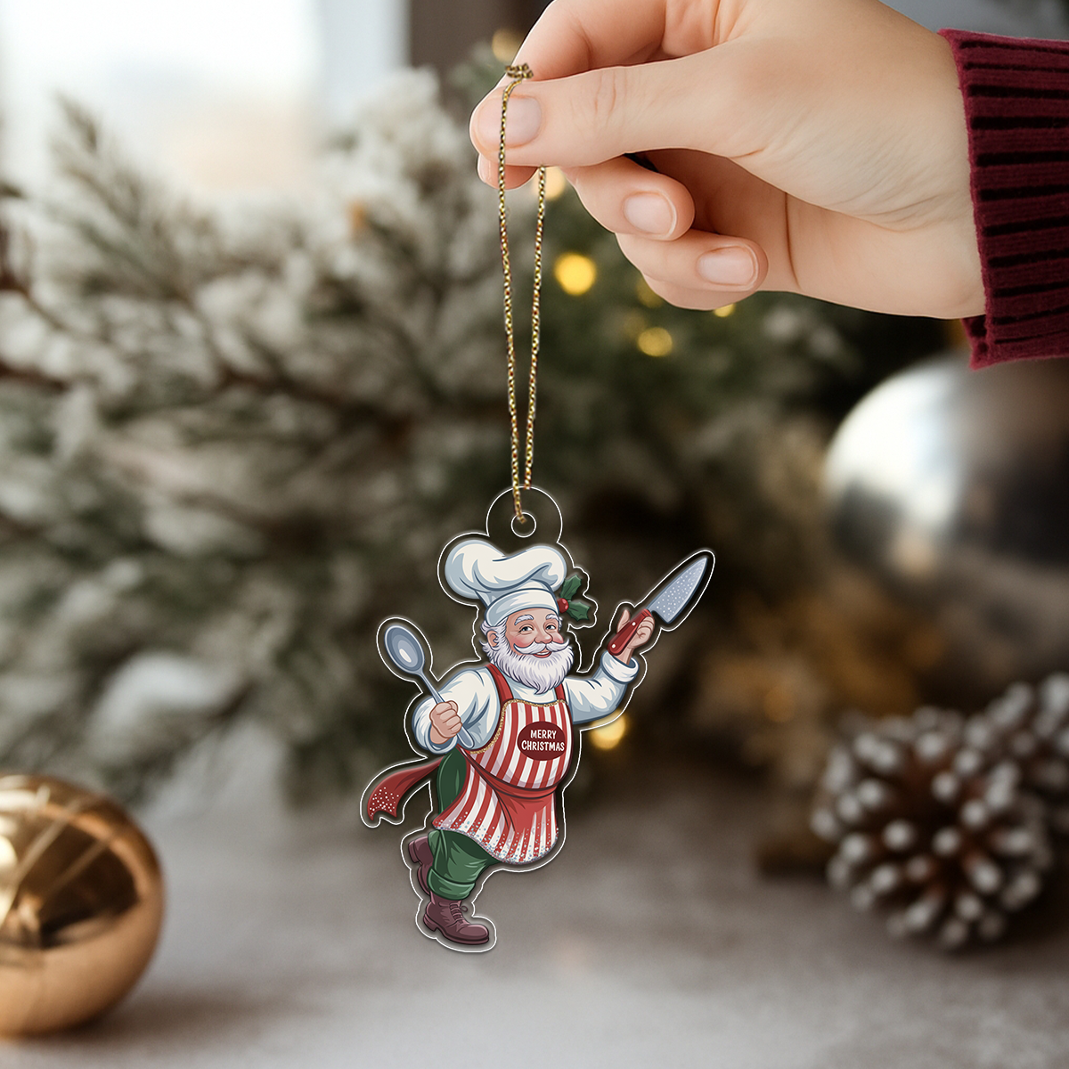 Personalized Santa Chef Acrylic Ornament Christmas Gift