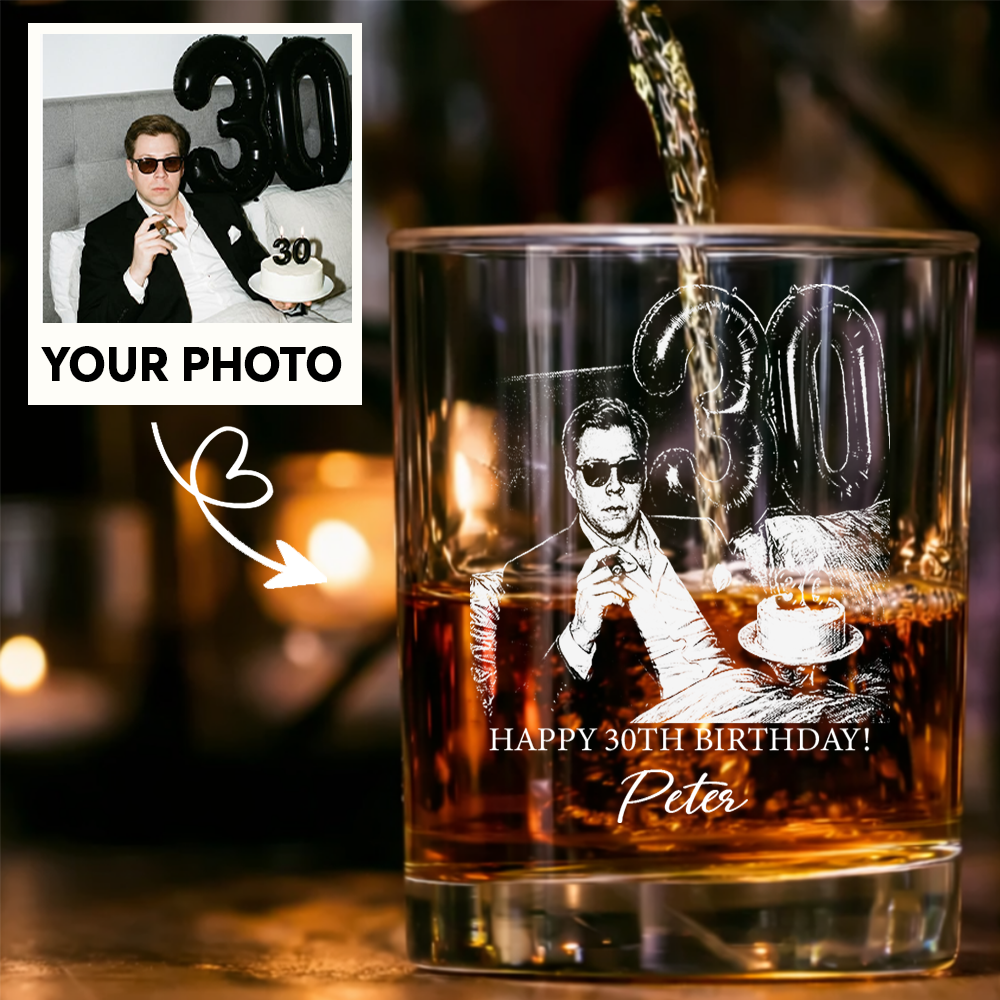 Custom Photo 30th Birthday Stemless Wine Glass, Personalized Birthday Gift THUC99
