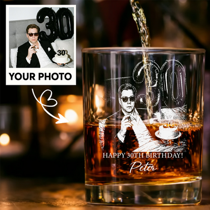 Custom Photo 30th Birthday Stemless Wine Glass, Personalized Birthday Gift THUC99