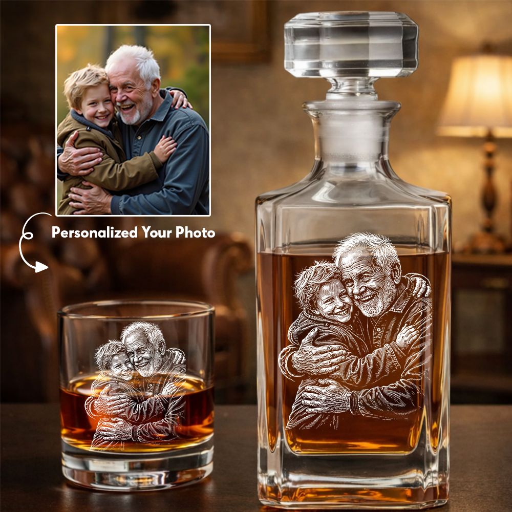 Custom Photo Grandpa Whiskey Decanter Set, Personalized Family Gift THUC99