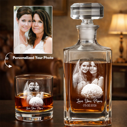 Custom Photo Mom And Daughter Whiskey Decanter Set, Personalized Family Gift THUC99