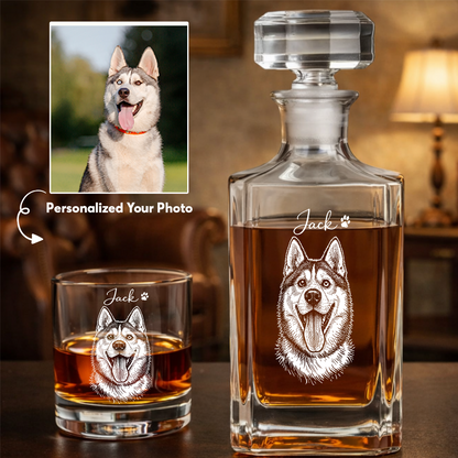 Custom Photo Dog Whiskey Decanter Set with Name, Personalized Dog Lover Decanter Gift THUC99