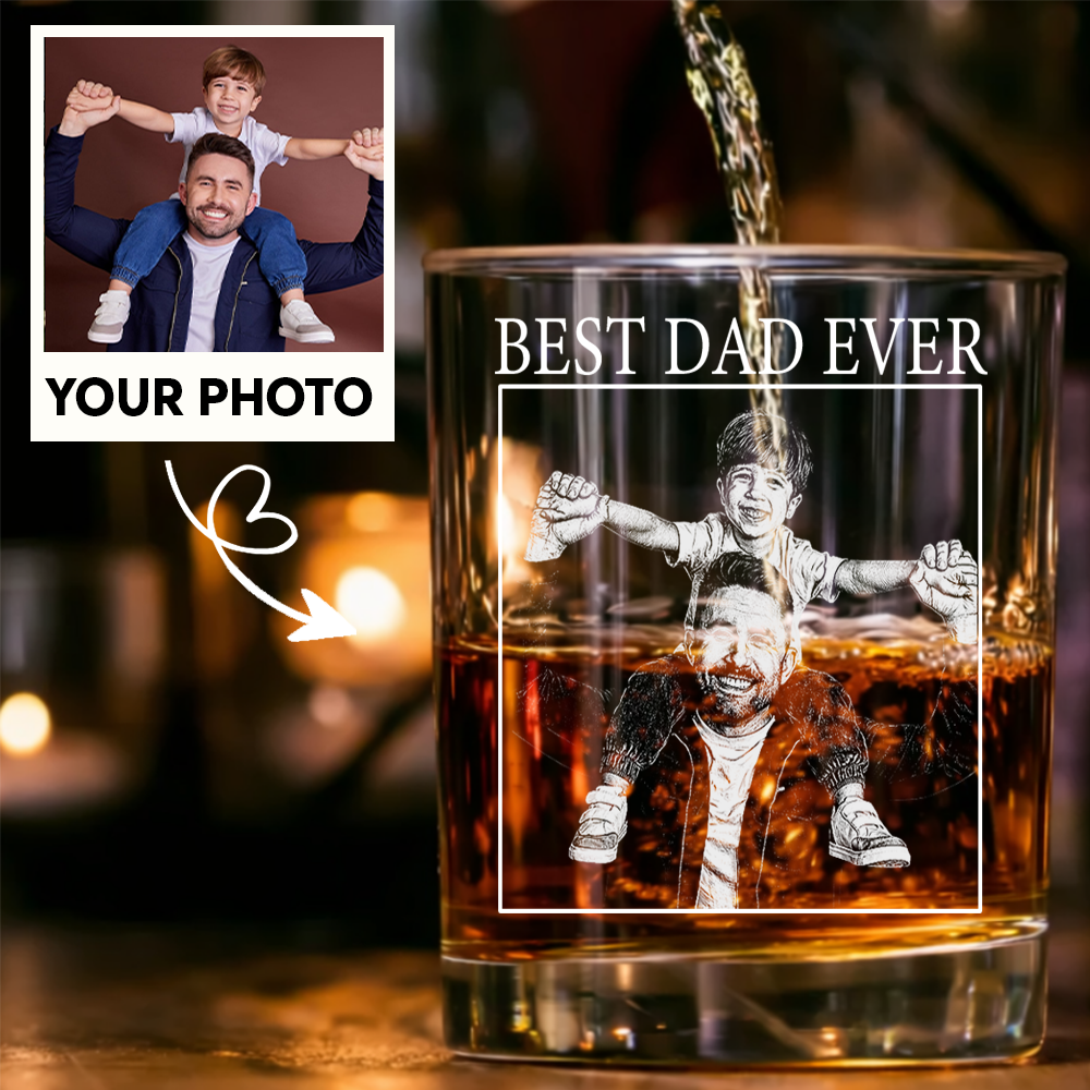 Custom Photo Best Dad Ever Wine Glass, Father's Day Gift for Dad from Kids THUC99
