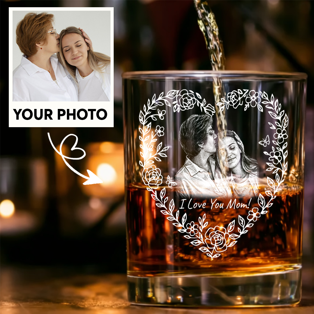 Custom Photo Mother's Day Heart Shape Wine Glass, Personalized Mom Gift THUC99