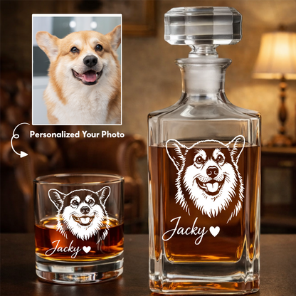 Custom Photo Dog Whiskey Decanter Set with Name, Personalized Pet Portrait Decanter, Dog Lover Gift THUC99