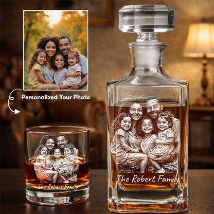 Custom Photo Family Whiskey Decanter Set,  Personalized Father's Day Gift THUC99