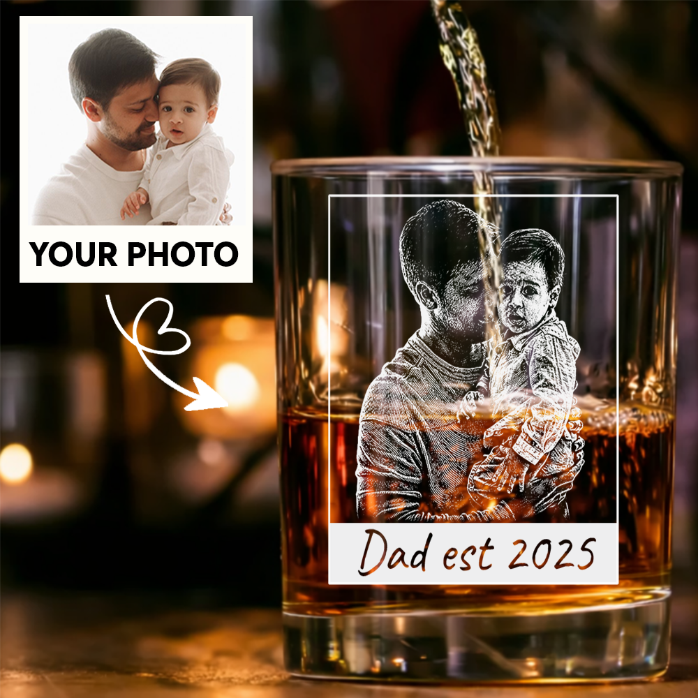 Custom Photo Dad Est Stemless Wine Glass, Personalized Father's Day Gift THUC99