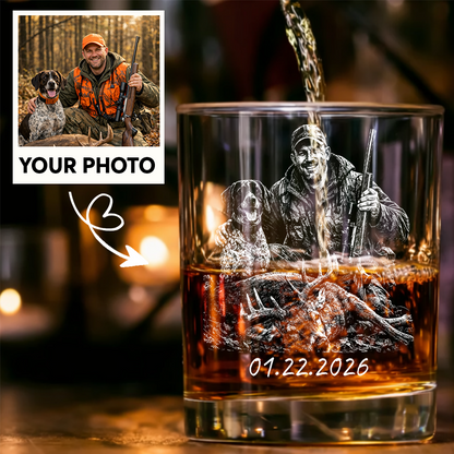 Custom Photo Hunting Memorial Stemless Wine Glass, Personalized In Loving Memory Gift THUC99
