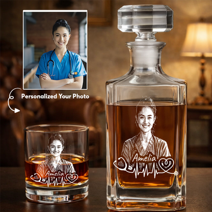 Custom Photo Nurse or Doctor Whiskey Decanter Set, Personalized Name Medical Decanter THUC99