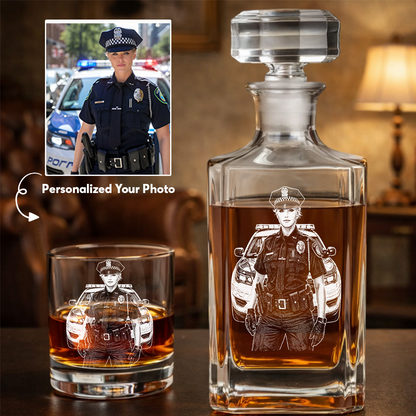 Personalized Photo Police Officer Whiskey Decanter Set with Name, Gift For Dad, Retirement Gift THUC99