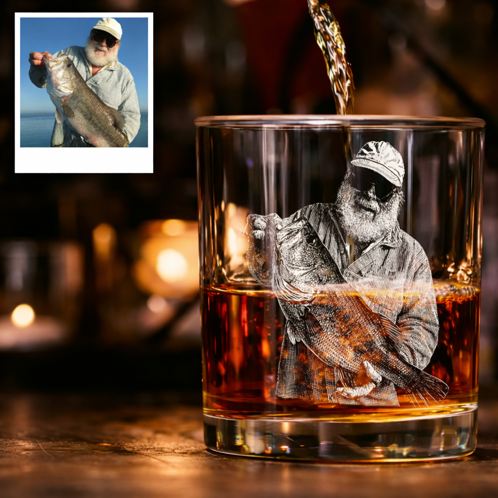 Custom Photo Fishing Memorial Stemless Wine Glass, Personalized In Loving Memory Gift THUC99