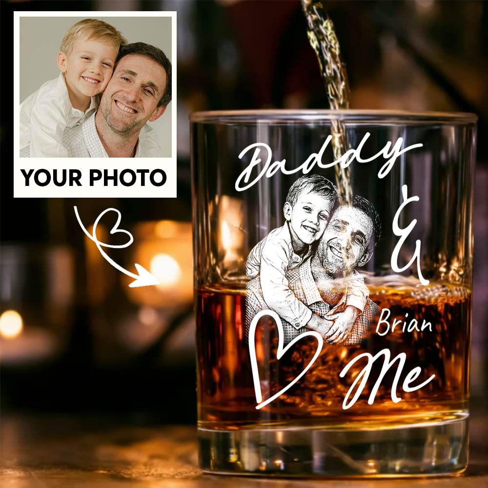 Custom Photo Daddy Love Me Stemless Wine Glass, Personalized Gift for Dad from Kids THUC99