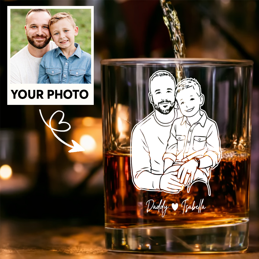 Custom Photo Dad Artwork Stemless Wine Glass, Personalized Gift for Father's Day THUC99