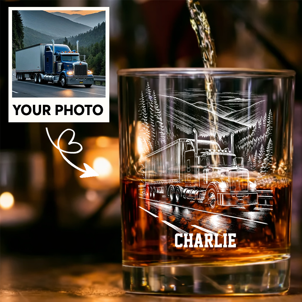 Custom Photo Trucker Driver Wine Glass, Personalized Truck Driver Gift For Father's day THUC99