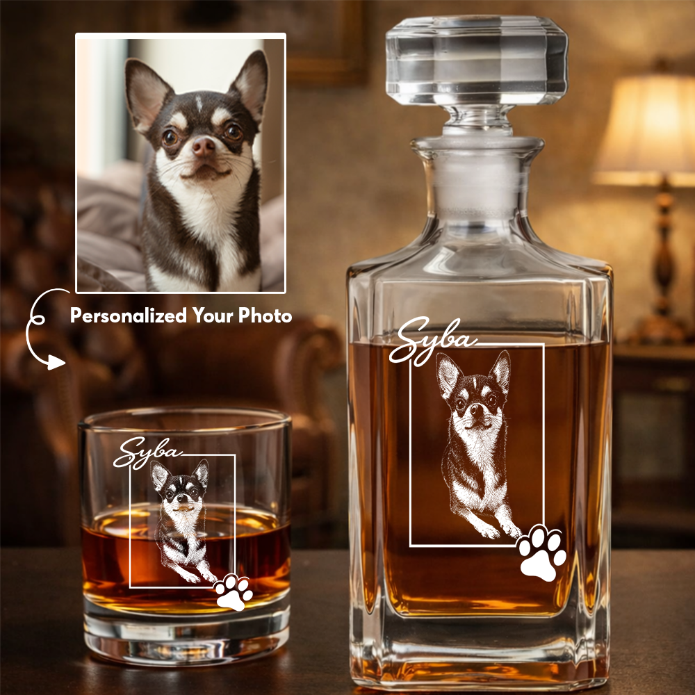 Custom Photo Dog Paw Whiskey Decanter Set with Name, Personalized Dog Lover Gift THUC99